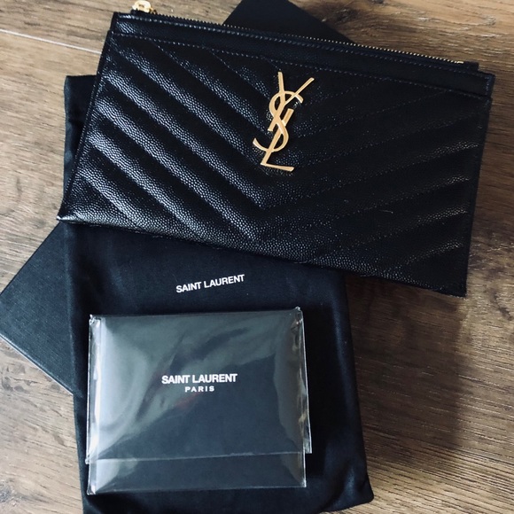 Yves Saint Laurent-AUTHENTIC (NWT/Box) Black Leather & Gold Hardware CLUTCH - Picture 10 of 16